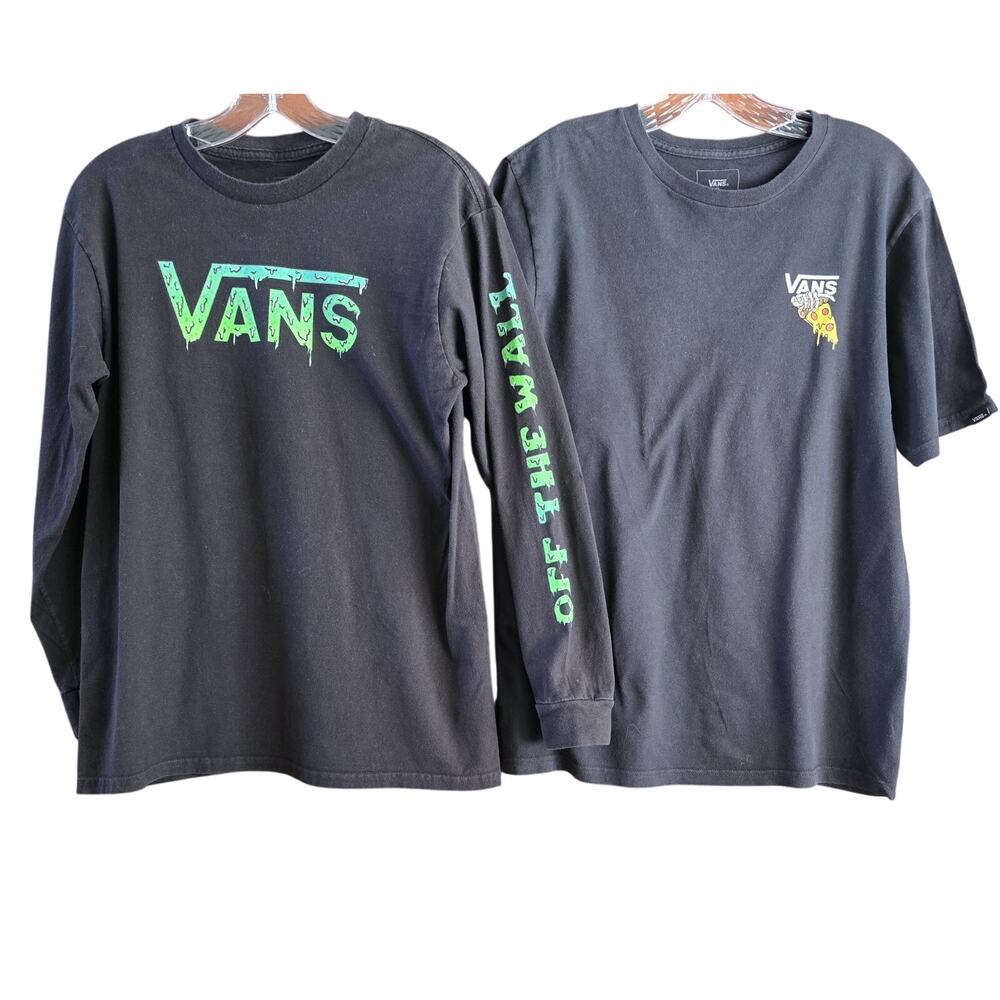 Vans T shirts Skater Boys Lot Of 2 size 14 1 Long Sleeve 1 Short Sleeve Black